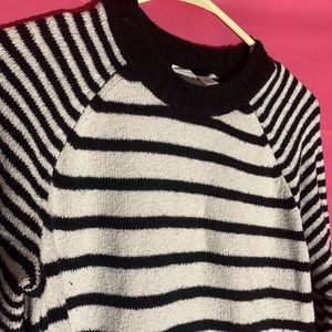 Time and True Striped Black and White Sweater